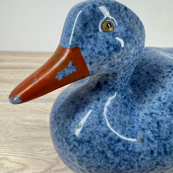 Calico China Blue Speckled Duck Figurine Vintage Ceramic Home Decor - Picture 6 of 12